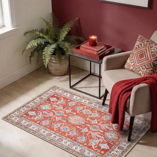 Keen Home Design Vintage Washable Entryway Rug, Non-Slip Low Pile, 2x3 - color: Terracotta/Rust, size: 2' x 3' (Rectangular)