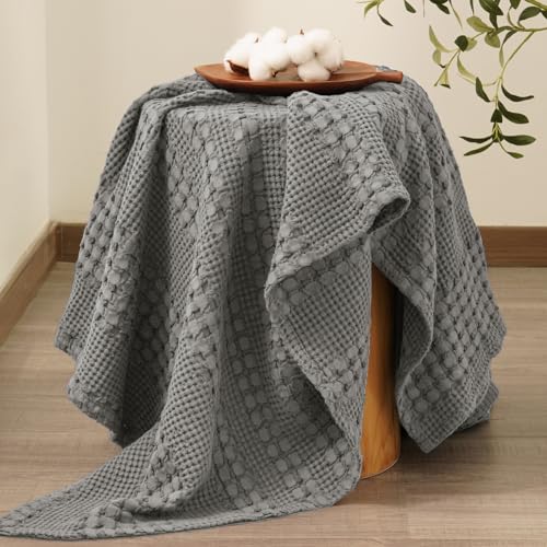 PHF Lightweight 100% Cotton Waffle Throw Blanket for Couch, Dark Grey - color: 12 Dark Grey, size: Throw(50"x60")