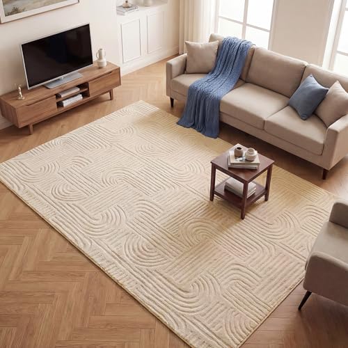 Carvapet 6x9 Area Rug Beige Modern Geometric Maze Washable - color: Abstract Beige, size: 6' x 9' Rectangular
