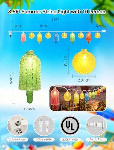 8.5Ft Popsicle and Lemon String Lights Outdoor, 10 LED Party Lights Plug in - color: Popsicle and Lemon String Lights