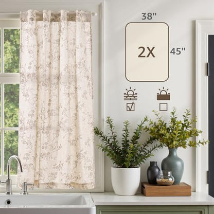 jinchan Floral Linen Kitchen Tier Curtains, 45 Inch, 2 Panels, Taupe - color: Alisa Taupe, size: 38"W x 45"L (Pack of 2)