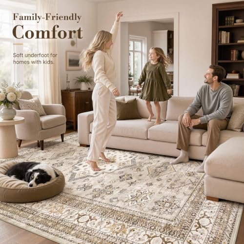 cotiled 5x8 Area Rug for Living Room, Washable, Traditional, Beige - color: Beige, size: 5' x 8' (Rectangular)