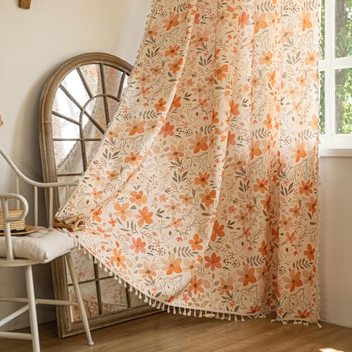 ENJOYBRIDAL Floral 84 Inch Curtains for Bedroom Living Room Drapes 2 Panel Sets Semi Sheer Farmhouse Patterned Window Curtain Panels Floor Length Cute Boho Rod Pocket Cottagecore Window Treatments - color: Floral05, size: 52"W x 84"L (Pack of 2)
