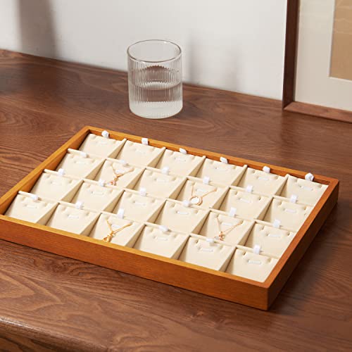 Oirlv Wooden Jewelry Tray,Jewelry Drawer Organizer,Necklace Display Tray - color: Creamy-white 24 grid necklace/pendant jewelry tray