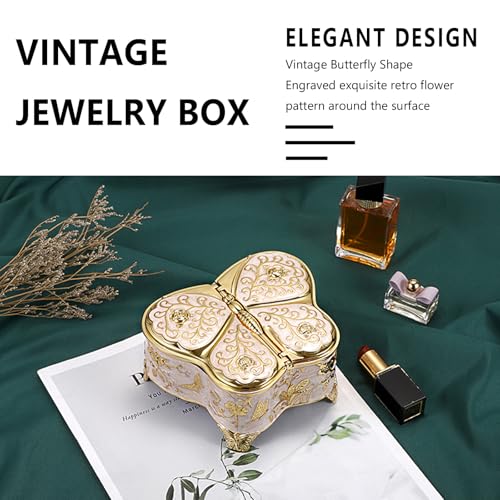 Hipiwe Antique Metal Jewelry Box Butterfly Keepsake Box for Woman, Large - color: Beige, size: Large