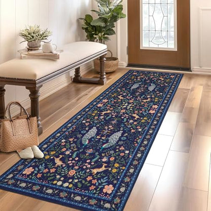 Garvee Floral Runner Rug 2x6 Washable Runner Rug Peacock Print Soft Blue - color: Blue, size: 2' x 6' (Rectangular)