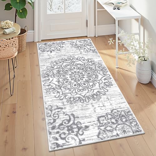 HEBE Hallway Runner Rug 2'x4', Washable Non Slip Kitchen Rug Runner - color: Grey, size: 2' x 4' (Rectangular)