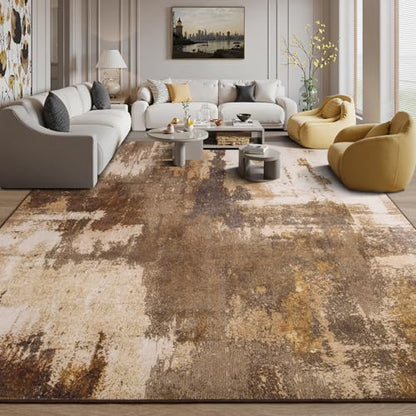 Kelarea Washable Area Rug 9x12, Non-Slip Low Pile Abstract Brown - color: Brown, size: 9' x 12' (Rectangular)