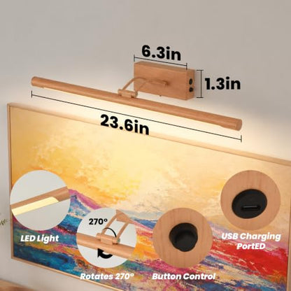 Battery Operated Picture Light for Wall,Wood Finish 23.6-Inch - color: Wood Finish, size: 23.6 Inch