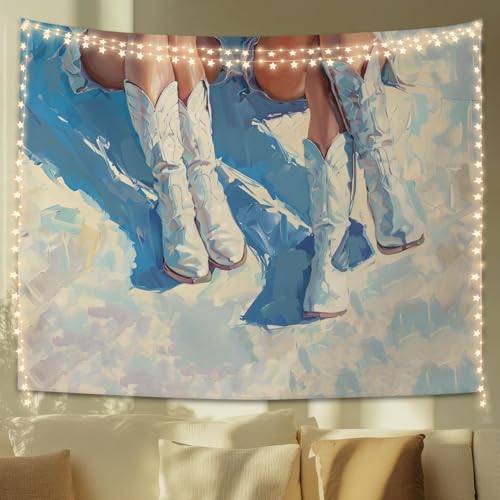 STHTTSW Coastal Cowgirl Tapestry, Blue Dorm Trendy Beachy Tapestries Wall Blanket, Preppy Girly Wall Hanging Decor for Teen Girl Women College Dorm Apartment Bedroom, 50x60 Inch - color: Coastal Cowgirl