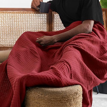 100% Cotton Waffle Weave Blanket for Hot Sleepers, King 106" x 92" - color: Red, size: King(106"x92")