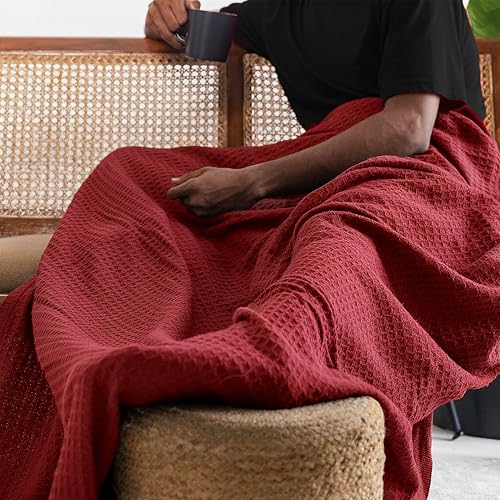 100% Cotton Waffle Weave Blanket for Hot Sleepers, King 106" x 92" - color: Red, size: King(106"x92")