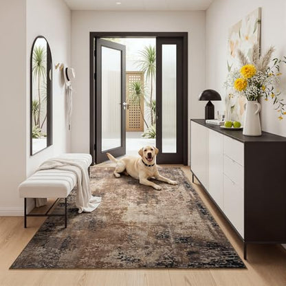 Merelax 3x5 Brown Red Area Rug Washable Non-Slip Low Pile Entryway Carpet - color: Brown Red, size: 3' x 5'(36''x60'')