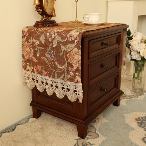 Nightstand Cover Lace Brown, Jacquard Floral Topper, 15.7x43.3 Inch - color: Brown, size: 43.3" x 15.7" (Rectangular)