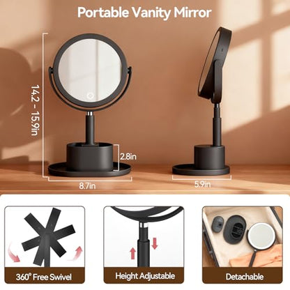 20X Magnifying Mirror with Lights and Storage, Double Sided Vanity Mirror - color: Black