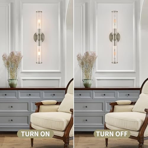 Rayogale Nickel Wireless Battery Operated Wall Sconces with Remote Control - color: Nickel(Clear Tubular Lampshade)