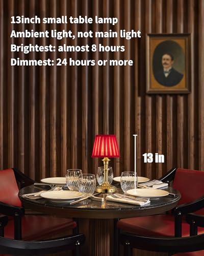 KDG Gold Cordless Table Lamps Set of 2, Red Fabric Shade Small Desk Lamp - color: Gold + Red Lampshde (2 Pack)