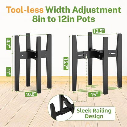 iDavosic.ly Adjustable Bamboo Plant Pot Stand, Fits 8-12 In Planter, Black - color: Bamboo Black, size: 1 Pack