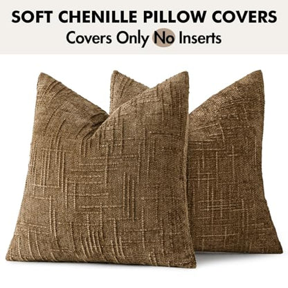 MIULEE Chenille Textured Fall Throw Pillow Covers Bronze 18x18 Set of 2 - color: Bronze, size: 18" x 18" (Pack of 2)