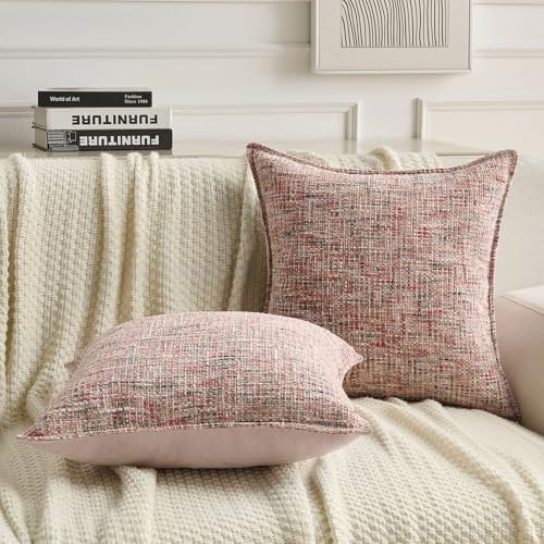 FUTEI Pack of 2 Tweed Chenille Throw Pillow Covers 26x26 Inch, Blush - color: Blush, size: 26" x 26" (Pack of 2)