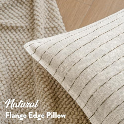 MOROCO Linen Striped Throw Pillow Covers 24x24 Set of 2, Brown - color: Brown, size: 24" x 24" (Pack of 2)