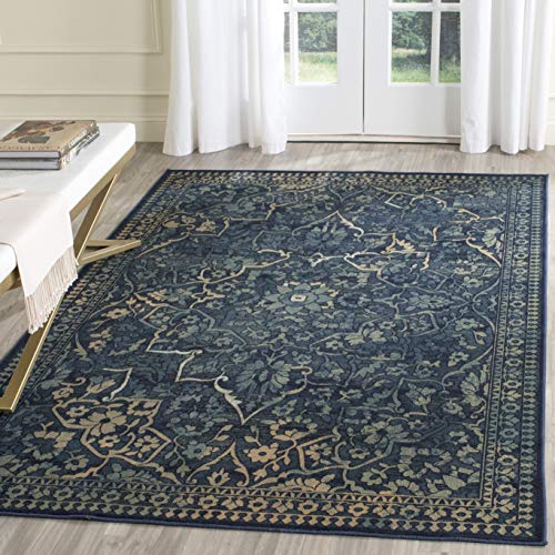 SAFAVIEH Vintage Collection Accent Rug - 4' x 5'7", Blue & Yellow, Oriental Medallion Distressed Viscose Design, Ideal for High Traffic Areas in Entryway, Living Room, Bedroom (VTG175-2333) - color: Blue/Yellow, size: 4' x 5'7" (Rectangular)