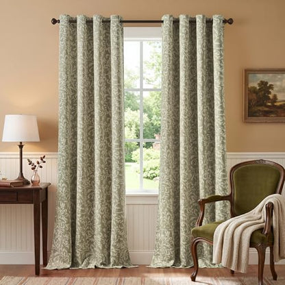jinchan Sage Floral Curtians 96 Inch Room Darkening Grommet 2 Panels - color: *Dusty Sage, size: 50"W x 96"L (Pack of 2)