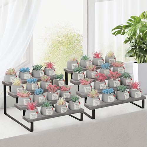 YINMIT Wooden Display Riser Stand, Tiered Perfume and Cologne Organizer Stand, 4 Tier Spice Rack Organizer, Rustic Display Shelf for Candles (4 Tier,2Pack,Grey) - color: 4 Tier,2 Pack,Grey