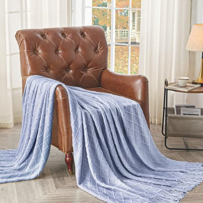 inhand Ashley Blue Knitted Throw Blanket for Couch and Bed, 50"x60" - color: Ashley Blue, size: 50"x60"
