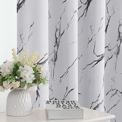 H.VERSAILTEX 100% Blackout Curtains 84 inch Length 2 Panels Set Marble Designs Printed Drapes Thermal Curtains for Bedroom with Black Liner Sound Proof Curtains, Grey - color: Marble- Grey, size: 52"W x 84"L (Pack of 2)