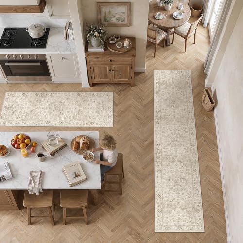 2 Piece Beige Neutral Kitchen Rug Set - color: Neutral | Beige, size: 24"x72"+24"x120"