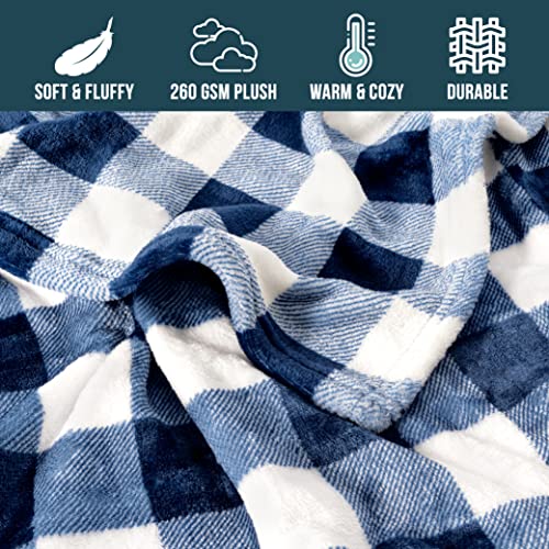 PAVILIA Buffalo Check Fleece Throw Blanket | Blue White Checkered Plaid Flannel Blanket | Soft Velvet Lightweight Microfiber Blanket for Bed Couch Sofa | 60x80 Inches Checker Navy - color: Checker Navy, size: 60 x 80 Inches - Twin