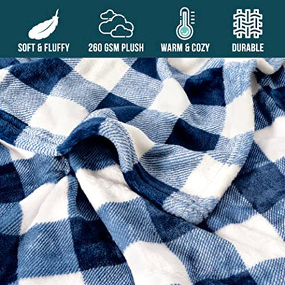 PAVILIA Buffalo Check Fleece Throw Blanket | Blue White Checkered Plaid Flannel Blanket | Soft Velvet Lightweight Microfiber Blanket for Couch Sofa | 50x60 Inches Checker Navy - color: Checker Navy, size: 50 x 60 Inches - Throw