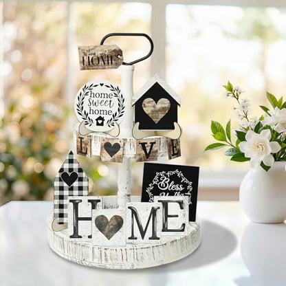Smile 13pcs Indoor Wooden Decor, Love Home Sweet Home, Rustic Farmhouse Tiered Tray Set Home Decor for Kitchens (Without Trays) - style: Classic