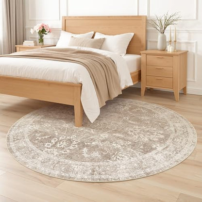 Madane Washable Round Rug 5ft for Living Room, Soft Natural Rug Brown/Sand - color: Brown/Sand, size: 5' (Round)