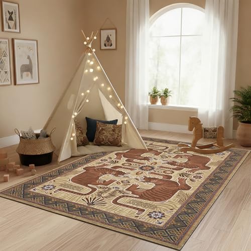 GarveeHome 4x6 Tiger Washable Rug Entryway Boho Bedroom Non Slip Vintage - color: Camel, size: 4' x 6' (Rectangular)