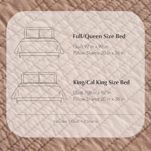 EVERGRACEHOME 100% Cotton Modern Lines Quilt Set Queen Size, Rose Dust - color: Rose Dust, size: Full/Queen (92" X 92")