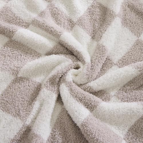 WRENSONGE Soft Twin Size Checkered Blanket for Bed-Cozy Knitted Blankets - color: Art Taupe, size: Twin(60"x80")