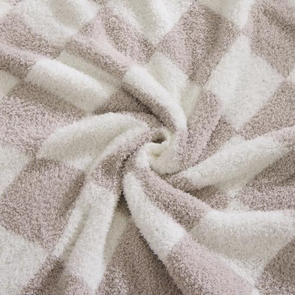 WRENSONGE Soft Twin Size Checkered Blanket for Bed-Cozy Knitted Blankets - color: Art Taupe, size: Twin(60"x80")