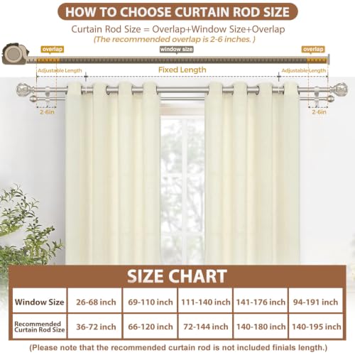 KAMANINA Double Curtain Rod 36 to 72 Inch, Adjustable Rods, Champagne Gold - color: Champagne Gold, size: 36-72"