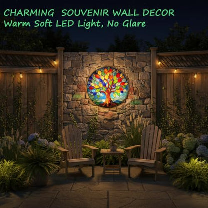 QZXYGY LED Stained Glass Round Wall Decorations, The Tree of Life Wall Art