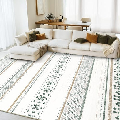 9x12 Washable Area Rugs for Living Room Boho Bedroom Rug Green/Brown - color: Green/Brown, size: 9' x 12' (Rectangular)