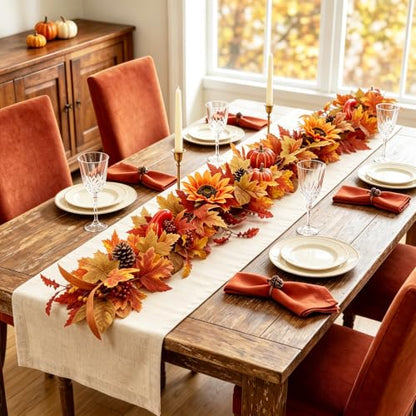 Fall Garland for Mantle, Thanksgiving Autumn Leaves Garlands for Decoration - size: 6 Ft Fall Garland