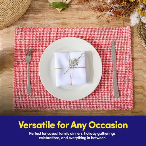 Sweet Home Collection 100% Cotton Placemats for Dining Room Rectangle Two Tone Woven Fabric 13" x 19" Soft Durable Table Mat Set, Set of 4, Pink - color: Pink, size: Rectangle 13" x 19"