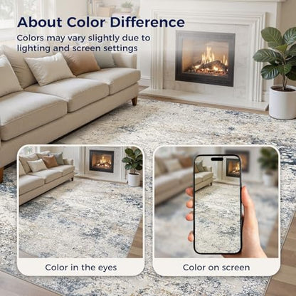 DMOYEST Area Rug Living Room Rugs 5x7 Washable Abstract Beige Blue Carpet - color: Beige Blue, size: 5' x 7' (Rectangular)