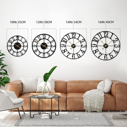 Wall Clock Battery Operated,Silent Non Ticking Modern Rustic Metal Small Clocks for Living Room/Bedroom/Office/Kitchen/Farmhouse Home Decor-16IN(Arabic Number-Black) - size: 16 inch