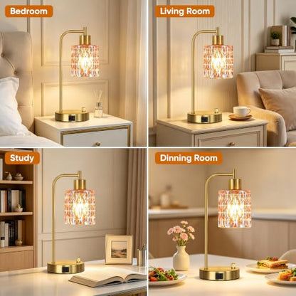 Table Lamps Set of 2, Champagne Glass Dimmable Bedside Lamps for Bedroom - color: Gold&‎Champagne-3