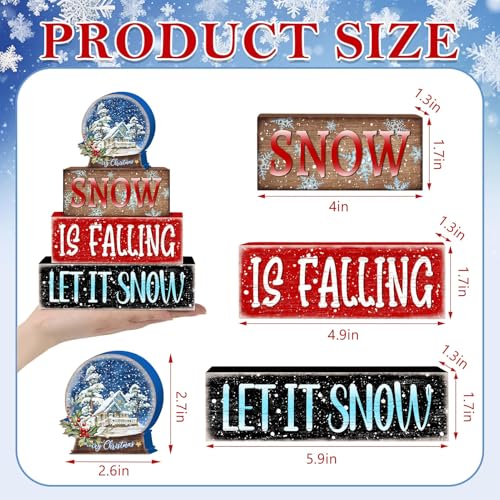 Britimes Tiered Tray Decor Set, 4 Pack, Wooden Table Sign, Christmas Winter - style: Snow Globe Christmas