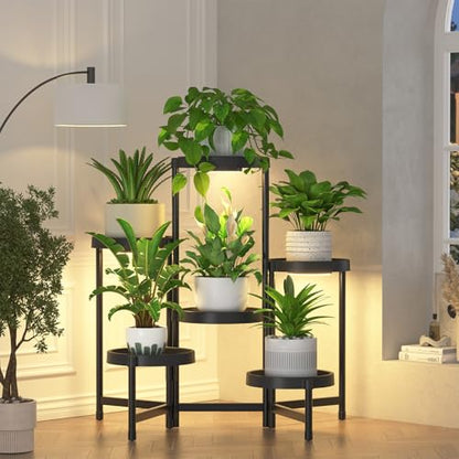 iDavosic.ly 6 Tier Folding Plastic Plant Stand Indoor, Grow Light, Black - color: Black with Light, size: 6 Tiers