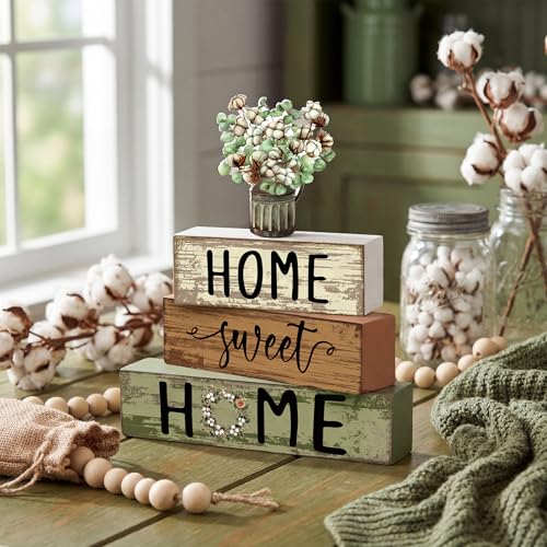 Cinnvoice 4 Pcs Spring Cotton and Eucalyptus Wooden Block Decor - style: Green Cotton